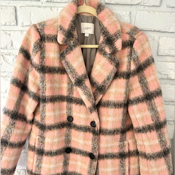 Like New Loft Plaid Double Breasted Pea Coat Jacket - Picture 4 of 8